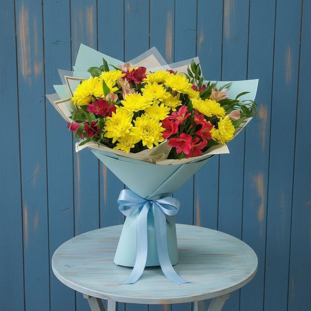 Букет цветов из: Альстромерии и Хризантемы в Журавлёвке