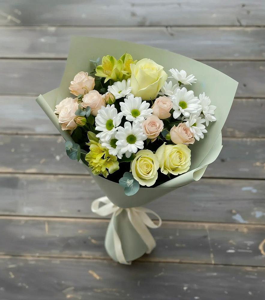 Букет цветов из: Альстромерии, Розы и Хризантемы в Журавлёвке
