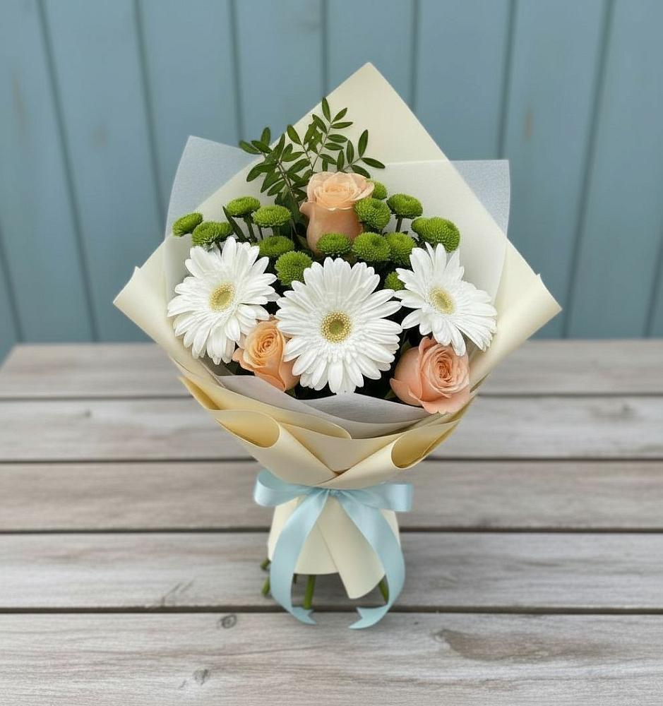 Букет цветов из: Герберы, Розы и Хризантемы в Журавлёвке