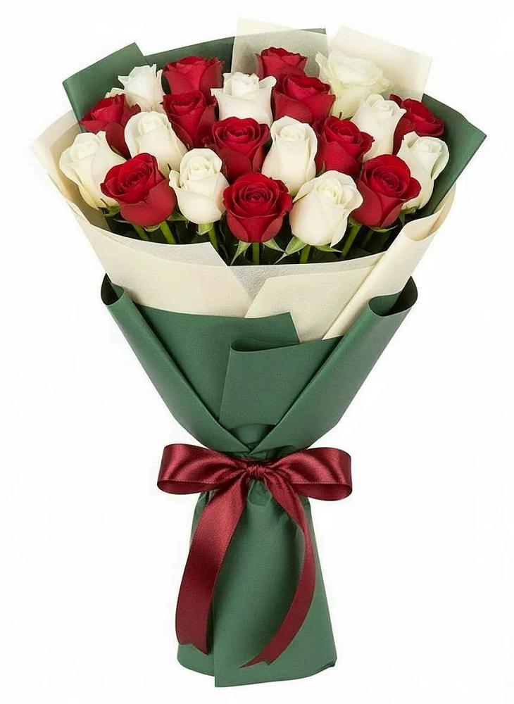 Букет Микс из красных и белых роз в Журавлёвке