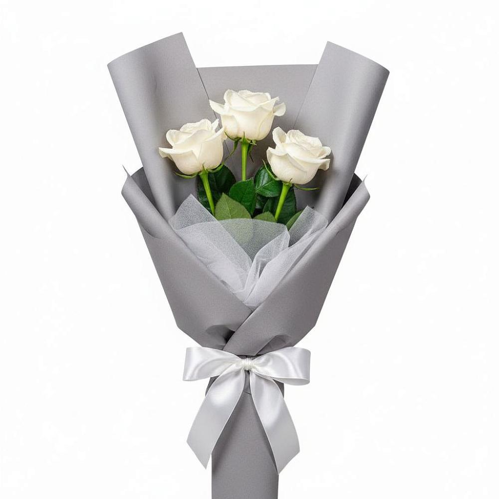 Букет 3 белые розы в Журавлёвке